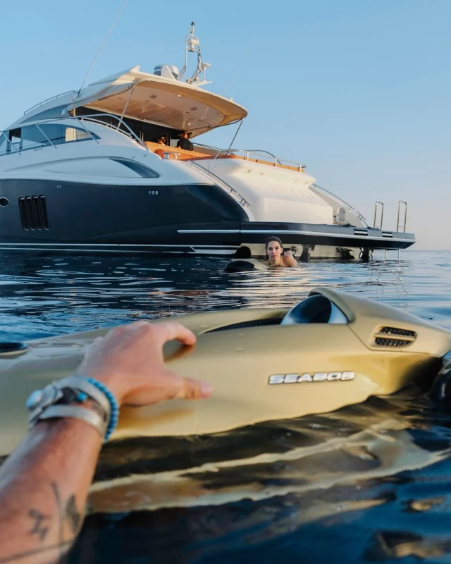 Golden hours hit different. 

A moment so unreal, it stays as a memory forever. 

@cavotagooyachting
@austin.luper 

#SEABOB #waterscooter #yachtlifestyle